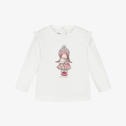 iDO Mini-Girls Ivory Cotton Ruffle Top | Childrensalon