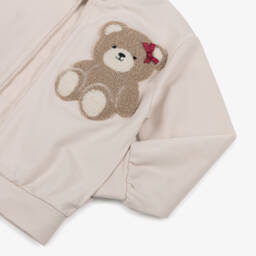 iDO-Girls Ivory Cotton Teddy Bear Zip-Up Top | Childrensalon