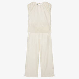 iDO Junior-Girls Ivory & Gold Pleated Trouser Set | Childrensalon