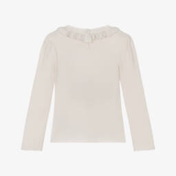 iDO-Свитер в рубчик кремовый с рюшами для девочек | Childrensalon