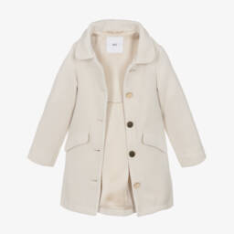 iDO-Girls Ivory Single Breasted Coat with Faux Fur Collar | Childrensalon