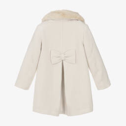 iDO-Girls Ivory Single Breasted Coat with Faux Fur Collar | Childrensalon