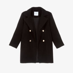 iDO-Girls Long Black Double Breasted Coat | Childrensalon