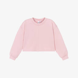 Girls Pink Cotton Cropped Sweatshirt