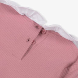 iDO-Girls Pink Cotton Ribbed Top with Ruffle Collar  | Childrensalon