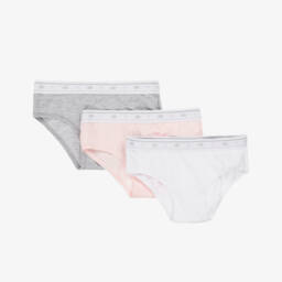 Girls Pink & Grey Cotton Knickers (3 Pack)