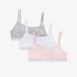 iDO Junior-Girls Pink, Grey & White Cotton Bras (3 Pack) | Childrensalon