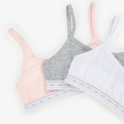 iDO Junior-Girls Pink, Grey & White Cotton Bras (3 Pack) | Childrensalon