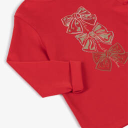 iDO-Комплект с легинсами красно-бежевый из хлопка с блестящими бантами для девочек | Childrensalon