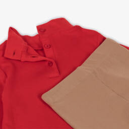 iDO-Комплект с легинсами красно-бежевый из хлопка с блестящими бантами для девочек | Childrensalon