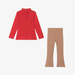 iDO-Комплект с легинсами красно-бежевый из хлопка с блестящими бантами для девочек | Childrensalon