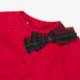 iDO-Girls Red Tartan Jersey & Tulle Dress | Childrensalon