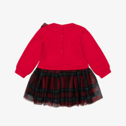 iDO-Girls Red Tartan Jersey & Tulle Dress | Childrensalon