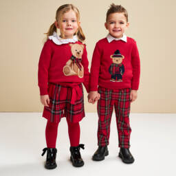 iDO-Girls Red Tartan Shorts with Front Ties | Childrensalon