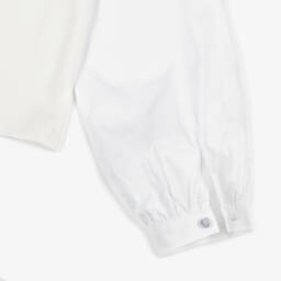 iDO-Girls White Cotton Jersey Top with Poplin Sleeves | Childrensalon