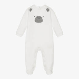 iDO-Ivory Cotton Jersey Teddy Bear Babygrow | Childrensalon