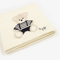 Il Gufo-Baby Boys Ivory & Blue Cotton Knit Bear Blanket (70cm) | Childrensalon