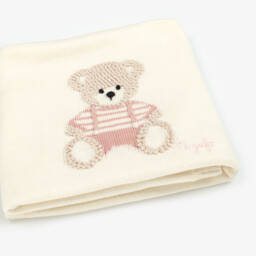 Il Gufo-Baby Boys Ivory & Pink Cotton Knit Bear Blanket (70cm) | Childrensalon