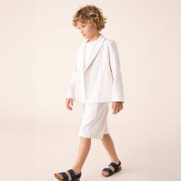 Il Gufo-Boys Ivory Pinstripe Cotton Shorts | Childrensalon