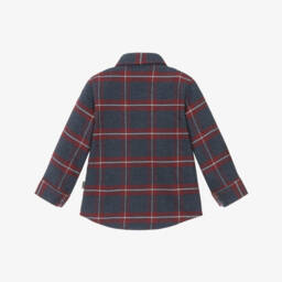 Il Gufo-Boys Navy Blue and Red Checked Cotton Shirt | Childrensalon