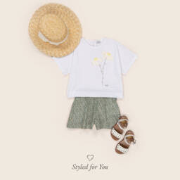 Il Gufo-Girls Beige & Ivory Ribbon Straw Hat | Childrensalon