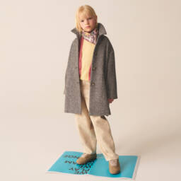 Il Gufo-Пальто фетровое коричневое с узором елочка для девочек | Childrensalon