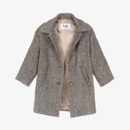 Il Gufo-Пальто фетровое коричневое с узором елочка для девочек | Childrensalon