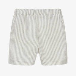 Il Gufo-Girls Grey Striped Linen Bermuda Shorts | Childrensalon