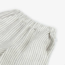 Il Gufo-Girls Grey Striped Linen Bermuda Shorts | Childrensalon
