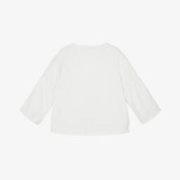 Il Gufo-Girls Ivory Linen Blouse With Shirred Sleeves | Childrensalon