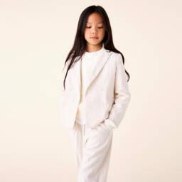 Il Gufo-Girls Ivory Pinstripe Blazer | Childrensalon