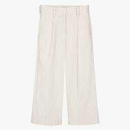 Il Gufo-Girls Ivory Pinstripe Wide Leg Trousers | Childrensalon