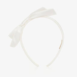 Il Gufo-طوق شعر بفيونكة ساتان وحرير لون عاجي للبنات | Childrensalon