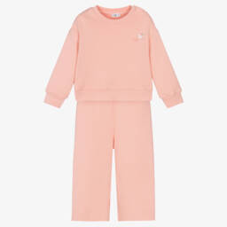 Il Gufo-Girls Peach Pink Cotton Tracksuit | Childrensalon