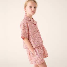 Il Gufo-Girls Pink Cherry Cotton Shorts Set | Childrensalon