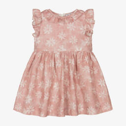 Il Gufo-Girls Pink Linen Floral Dress | Childrensalon