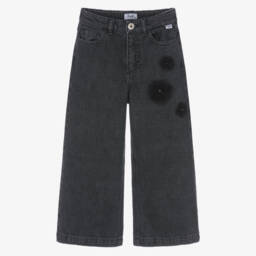 Il Gufo-Girls Washed Black Jeans with Tulle Flowers | Childrensalon