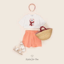 Il Gufo-Girls White Cotton Flower T-Shirt | Childrensalon