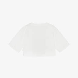 Il Gufo-Girls White Cotton Flower T-Shirt | Childrensalon
