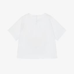 Il Gufo-Girls White Flower Cotton T-Shirt | Childrensalon