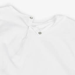 Il Gufo-Girls White Flower Cotton T-Shirt | Childrensalon