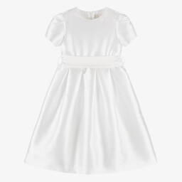 Il Gufo-Girls White Silk Satin Special Occasion Dress | Childrensalon