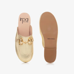 Irpa-Girls Gold Leather Slip-On Loafers | Childrensalon