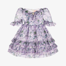 Irpa-Girls Lavender Chiffon Dress with Floral Print | Childrensalon