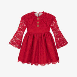 Irpa-Girls Red Lace & Satin Dress with Cape-Effect | Childrensalon