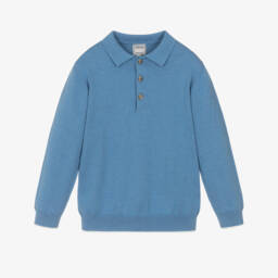 J&Josh-Boys Bright Blue Cotton Polo-Style Knitted Sweater | Childrensalon