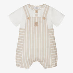 Baby Boys Beige Dungaree Shorts Set