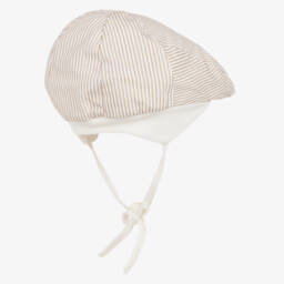 Jamiks-Baby Boys Beige Striped Cotton Flat Cap | Childrensalon
