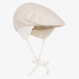 Jamiks-Baby Boys Beige Striped Cotton Flat Cap | Childrensalon