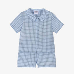 Baby Boys Blue Checked Cotton Shorts Set